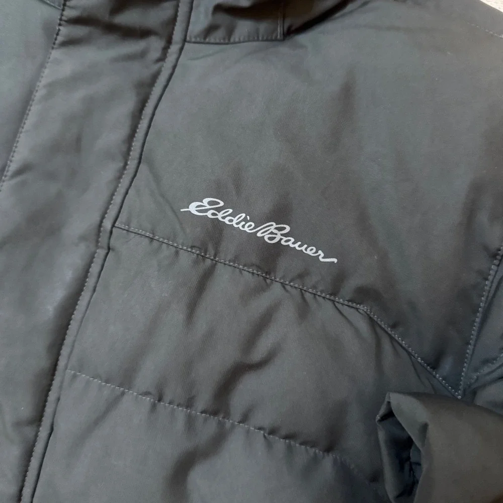 Eddie Bauer Puffer Parka Men XL Black Hooded Down Insulated Winter Jacket heavy